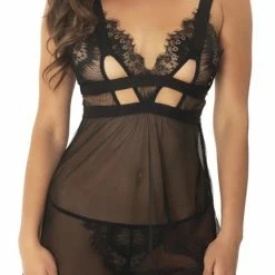 Oh La La Cheri Janet Eyelash Lace Babydoll And G-String 75-11071
