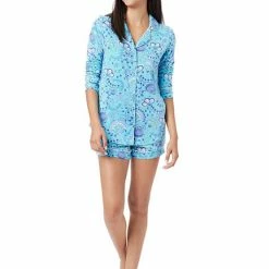 The Cats Pajamas Stella Pima Knit Long Sleeve Short Set 260-836