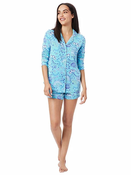 The Cats Pajamas Stella Pima Knit Long Sleeve Short Set 260-836