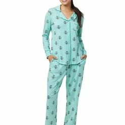 The Cats Pajamas Queen Bee Pima Knit Long Sleeve PJ Set 360-440-GR