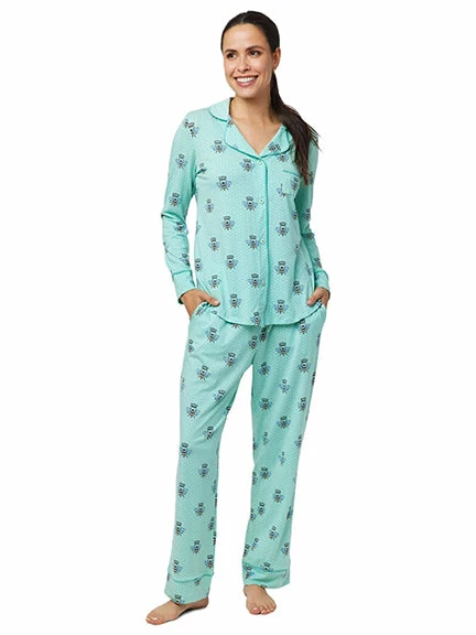 The Cats Pajamas Queen Bee Pima Knit Long Sleeve PJ Set 360-440-GR