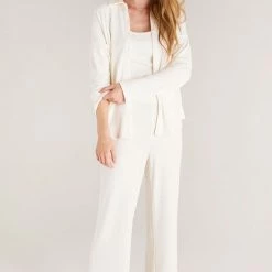 Z Supply Lounge Z Lounge Button Up Rib Long Sleeve Top ZLT223381