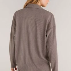 Z Supply Lounge Z Lounge Button Up Rib Long Sleeve Top ZLT223381